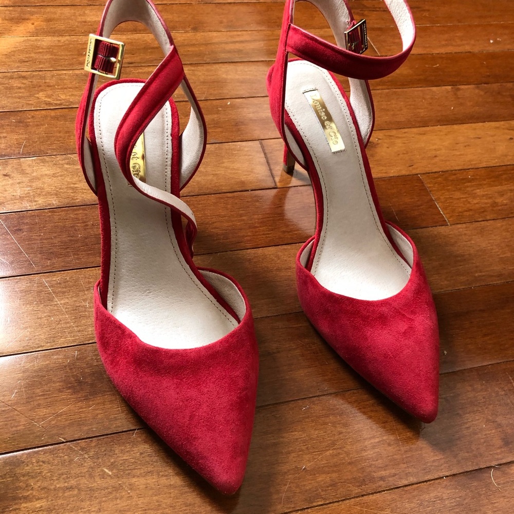 Louise et Cie Red Suede Ankle Strap Pumps Size 7.5